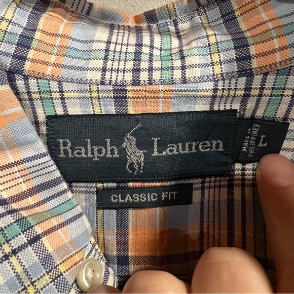 Ralph Lauren Orange and Blue Plaid Men’s‎ button up Shirt Large - Picture 2 of 4